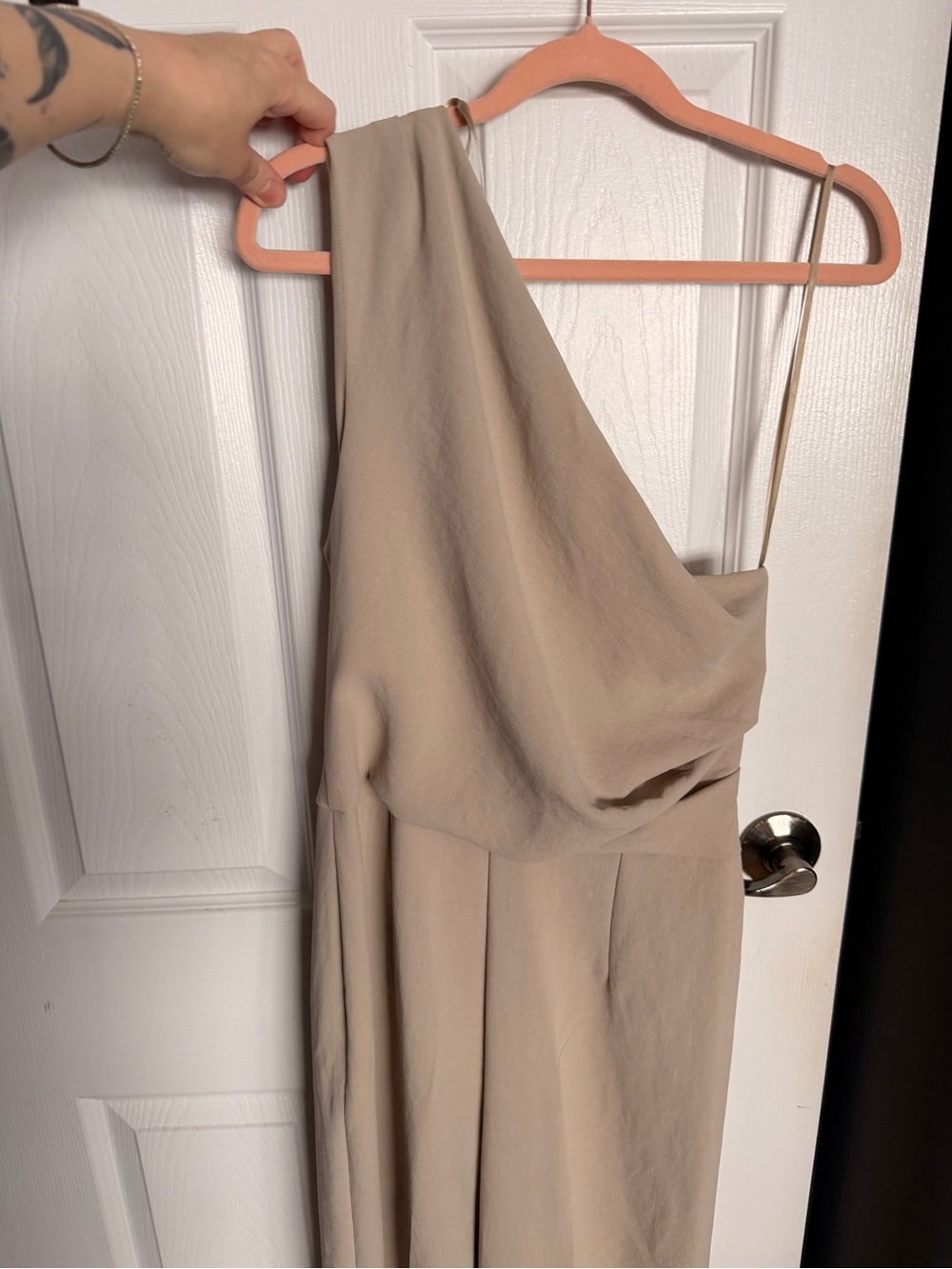 Mango One-Shoulder Beige Jumpsuit